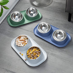 Pet Bowl Stainless Steel Dog Double Neck Basin