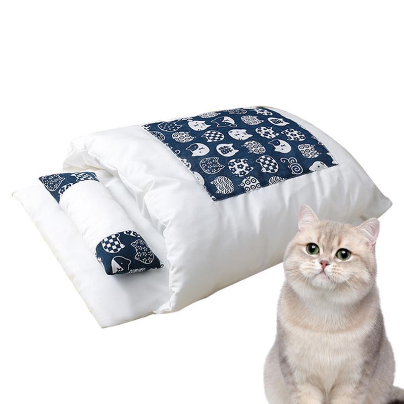 Cat Bed Winter Removable Warm Cat Sleeping Bag Deep Sleep Pet Dog Bed House Cats Nest Cushion With Pillow