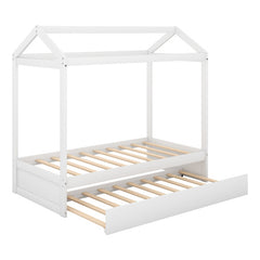 House Bed With Trundle, Can Be Decorated,White