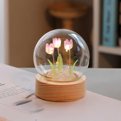 Artificial Tulip Flower Night Light Ornaments Handmade DIY Bedside Lamp LED Night Lamp Bedroom Decor Birthday Gifts Table Lamp