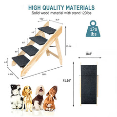 Wood Pet Stairs Pet Steps  Foldable 3 Levels Dog Stairs  Ramp Perfect For Beds And Cars Portable Dog Cat Ladder Up To 110 Pounds