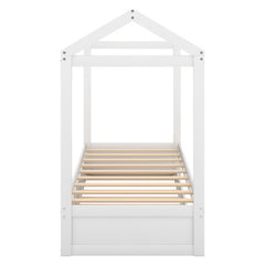 House Bed With Trundle, Can Be Decorated,White